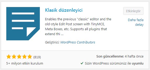 Wordpress Klasik Editöre Geçmek 2
